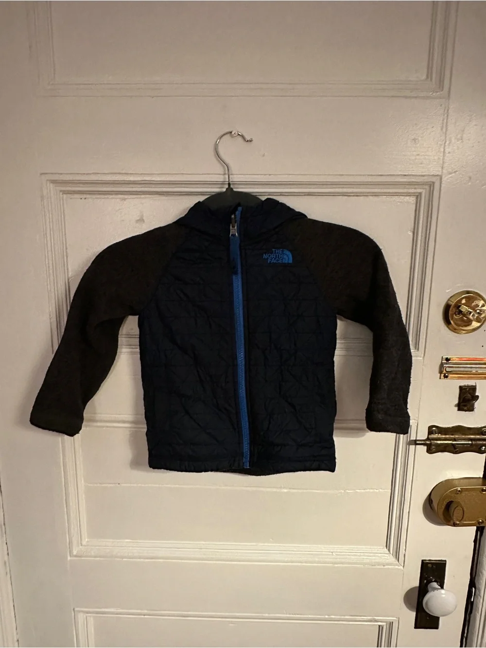 The North Face Navy Quilted Body with Charcoal Sleeves Hooded Jacket